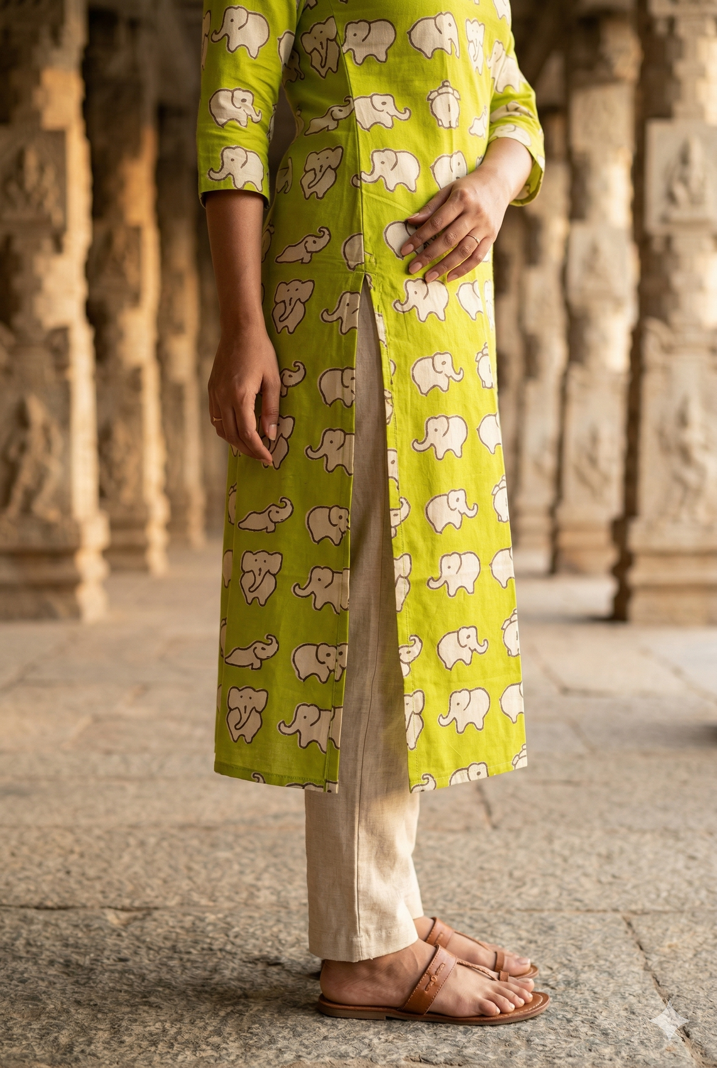 Lime Green Elephant Kalamkari (IB0323)
