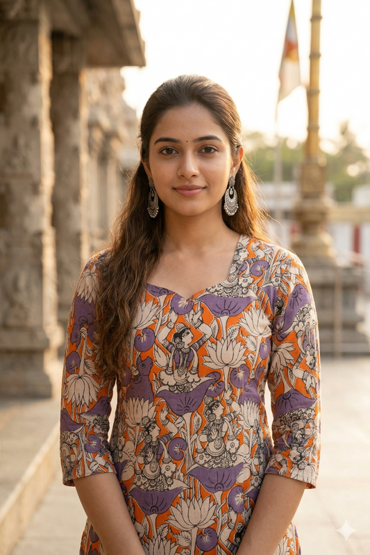 Orange & Lavender Kalamkari (IB0328)
