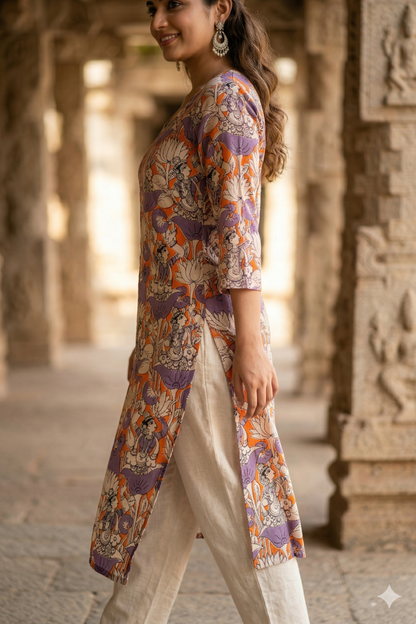 Orange & Lavender Kalamkari (IB0328)