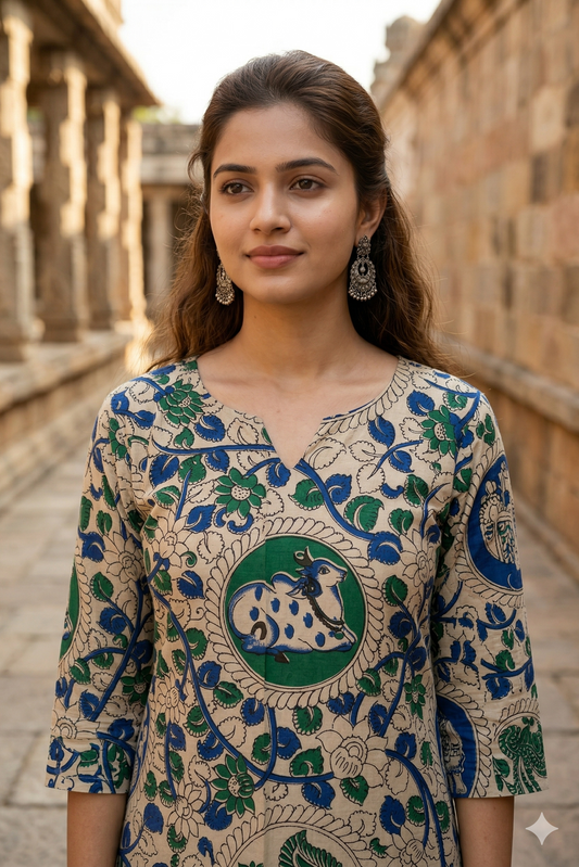 Beige & Indigo Kalamkari (IB0329)