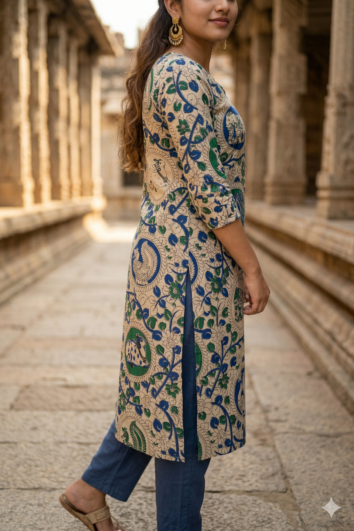 Beige & Indigo Kalamkari (IB0329)