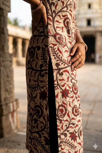 Cream & Terracotta Kalamkari (IB0330)