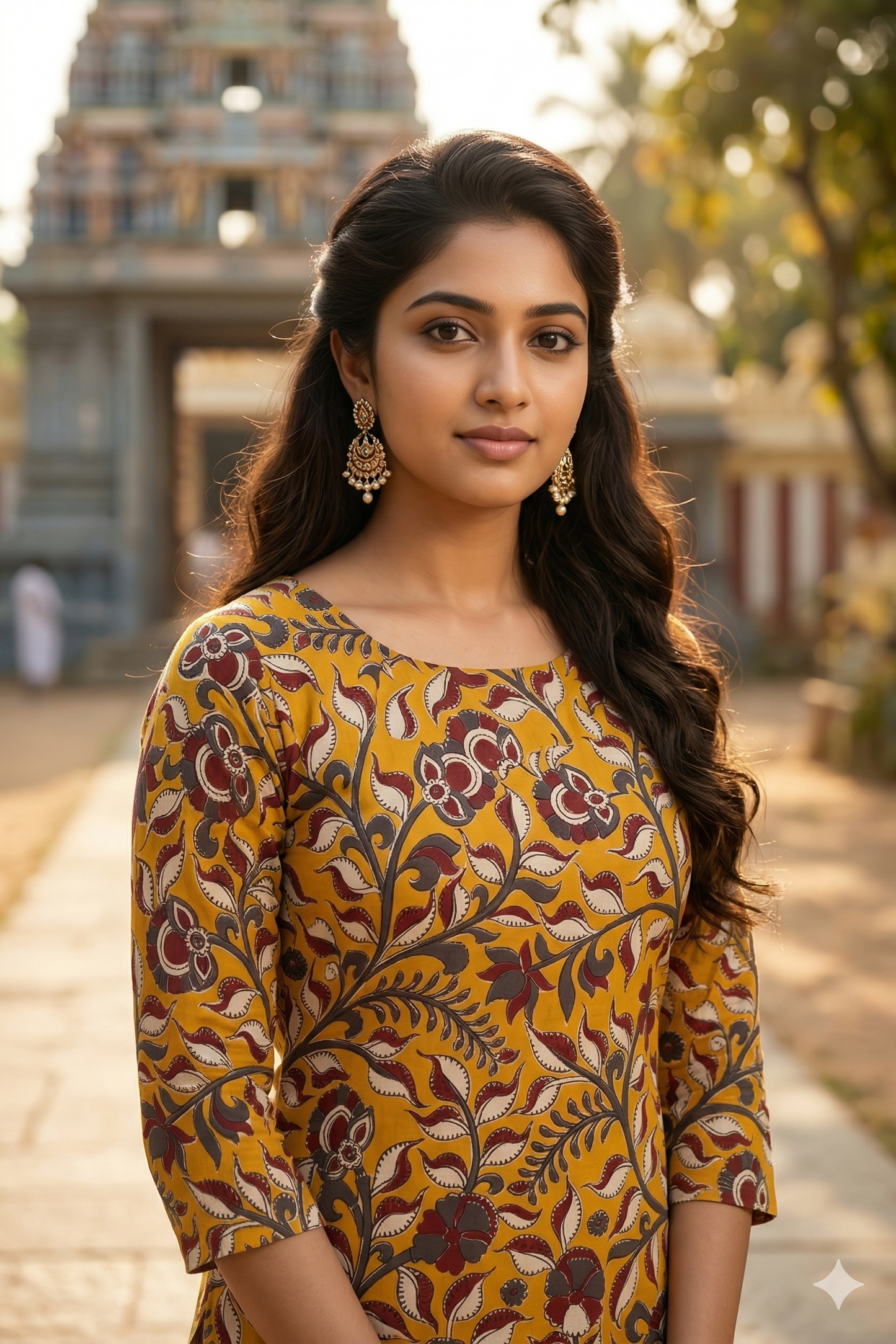 Mustard Yellow Floral Kalamkari (IB0336)