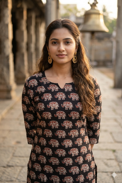 Black & Red Elephant Kalamkari (IB0337)