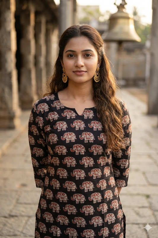 Black & Red Elephant Kalamkari (IB0337)