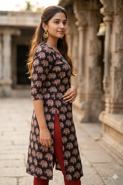 Black & Red Elephant Kalamkari (IB0337)