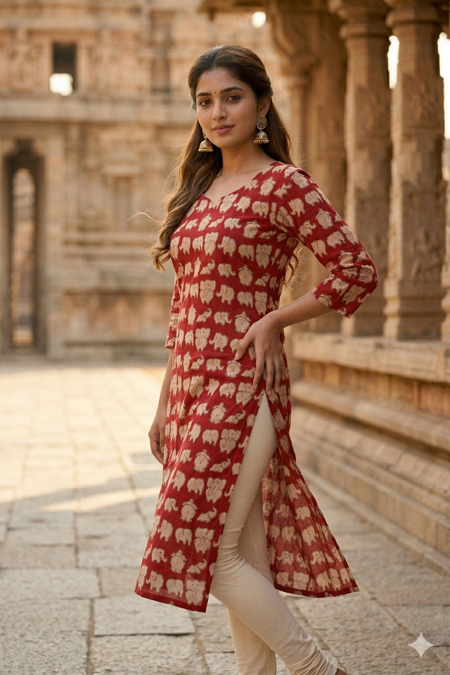 Red Baby Elephant Kalamkari (IB0344)