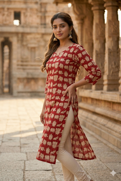 Red Baby Elephant Kalamkari (IB0344)