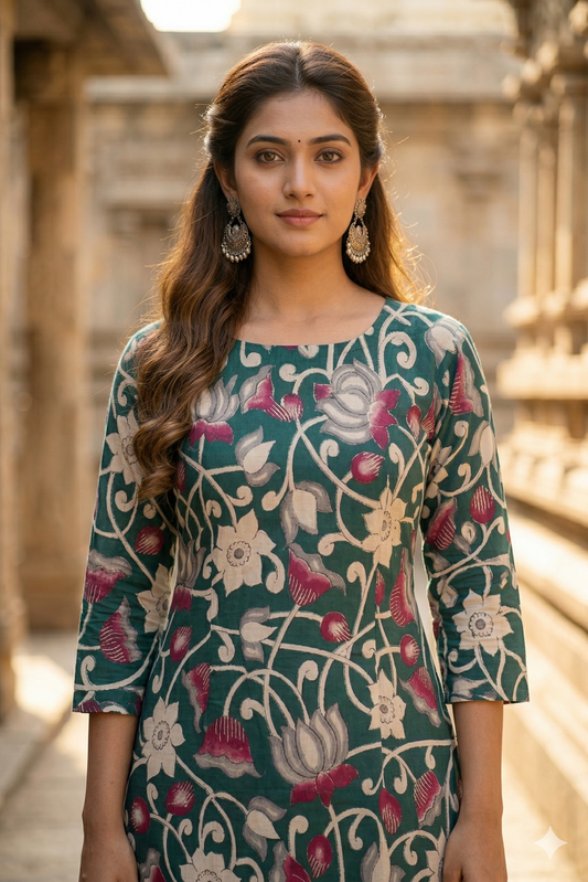 Teal Green Kalamkari (IB0345)