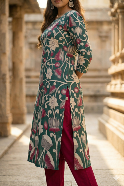 Teal Green Kalamkari (IB0345)