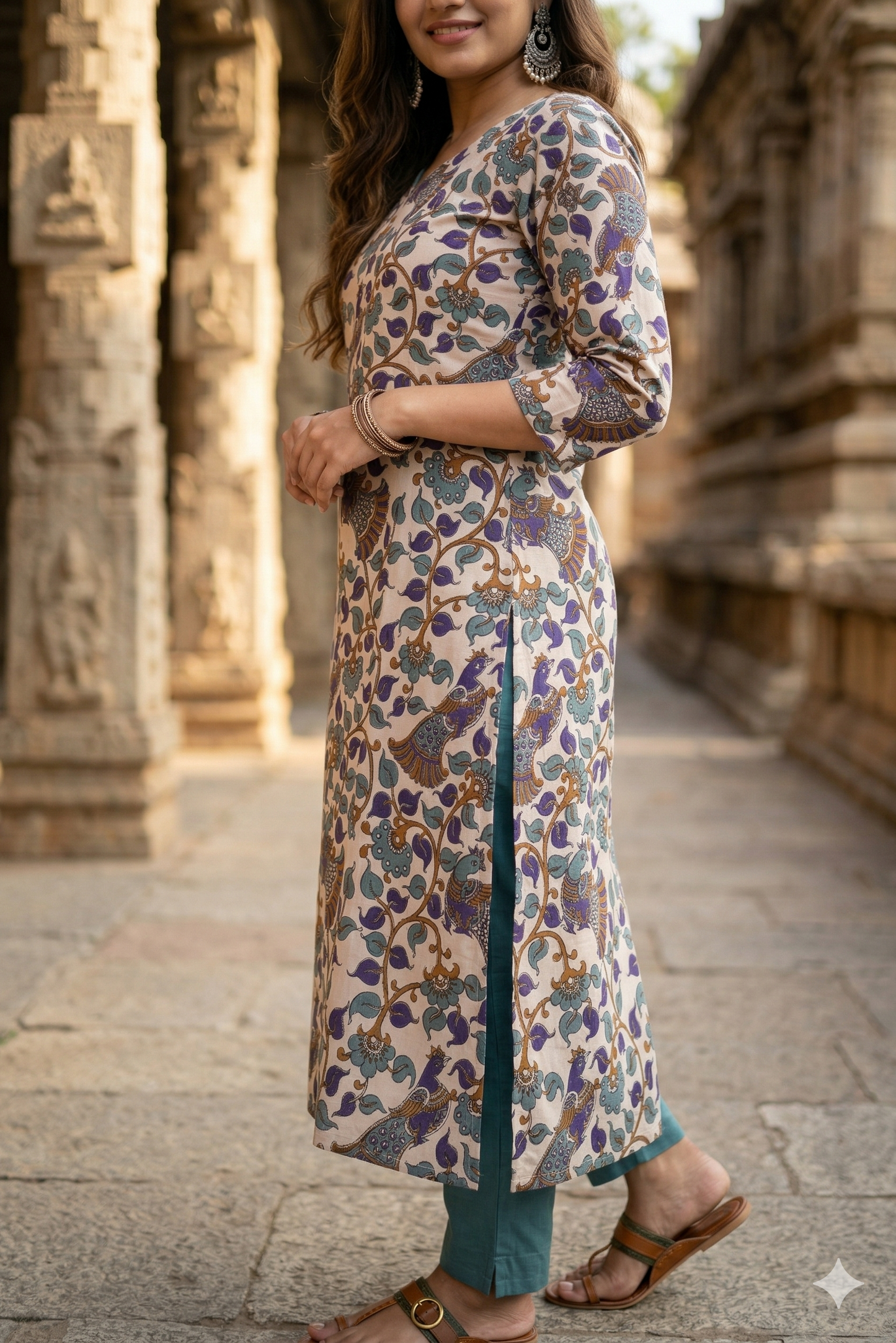 Cream & Purple Kalamkari (IB0347)