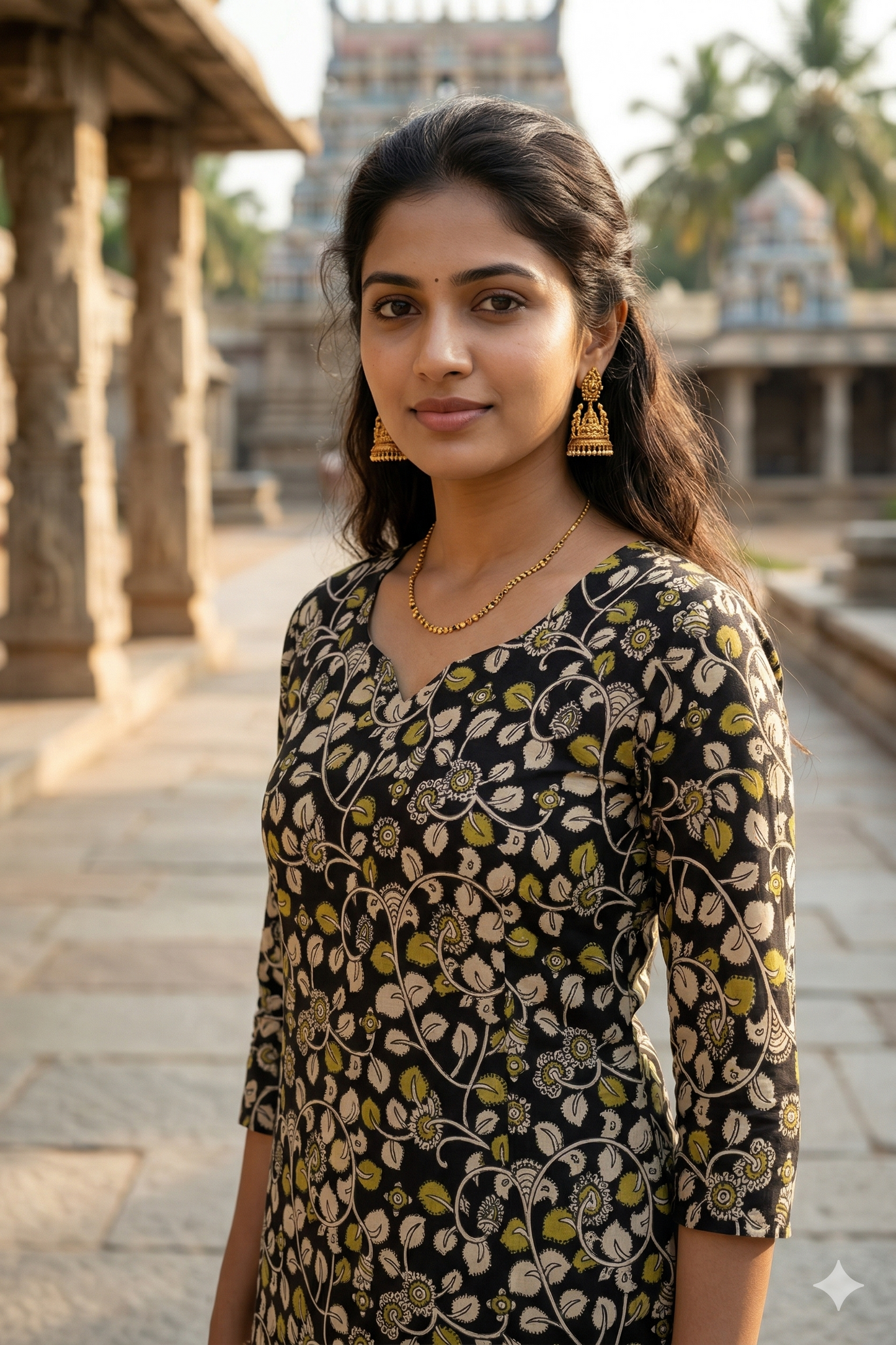 Black Floral Print Kalamkari (IB0352)