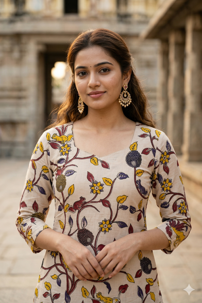 Beige Multi-Color Kalamkari (IB0355)