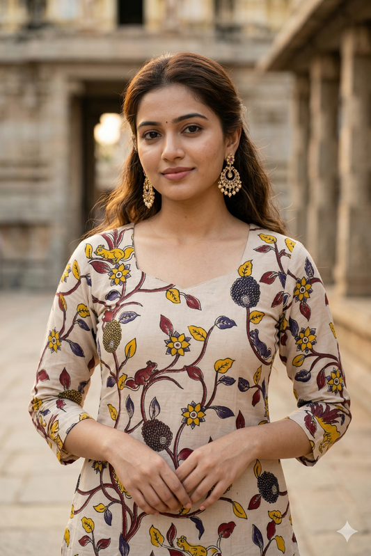 Beige Multi-Color Kalamkari (IB0355)