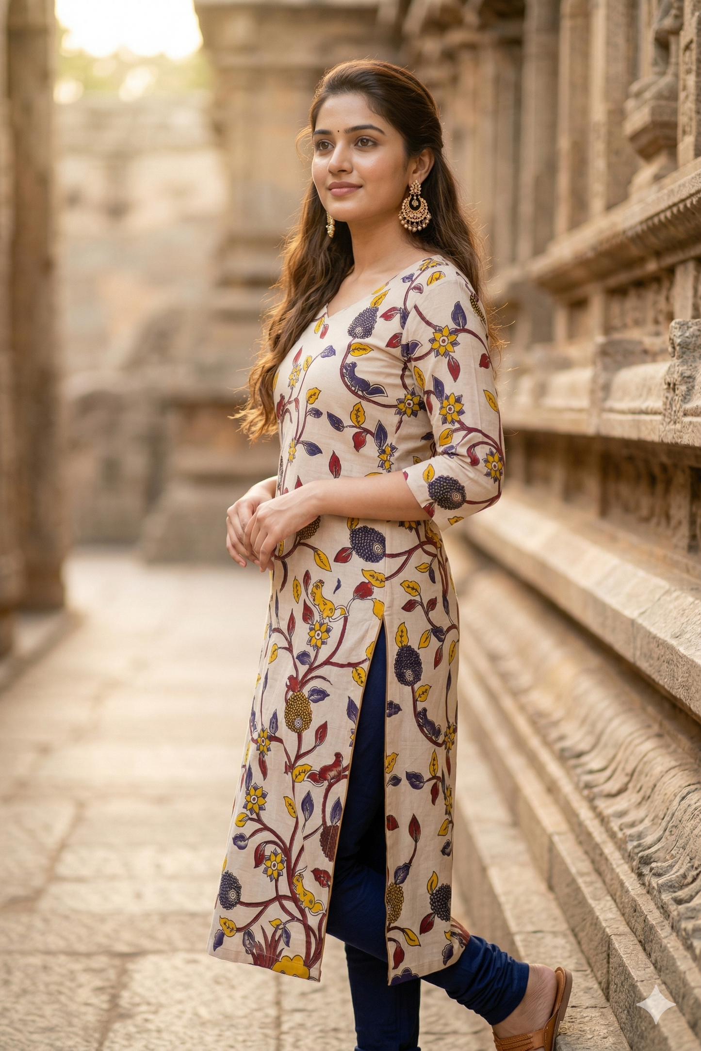Beige Multi-Color Kalamkari (IB0355)