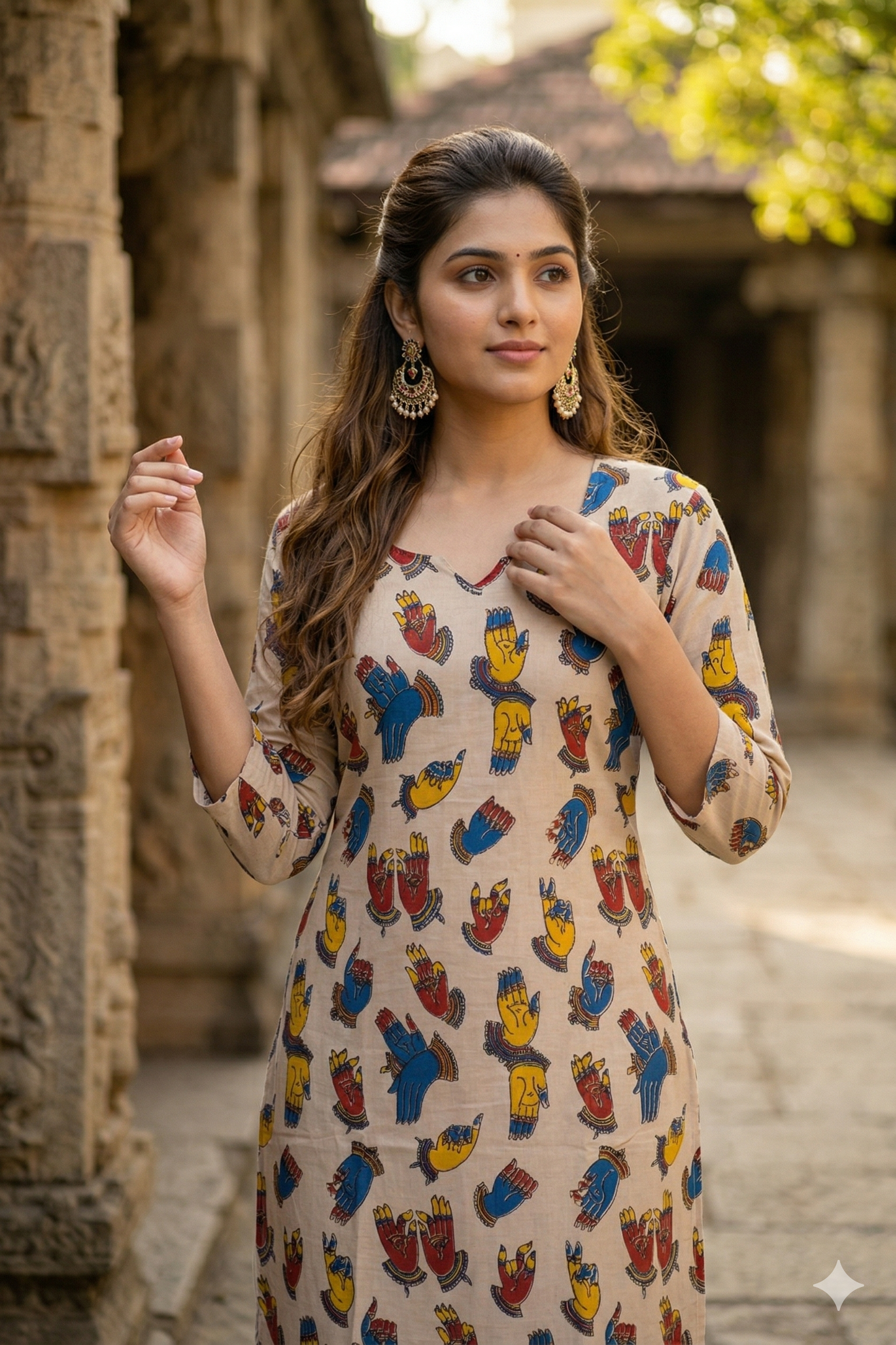 Beige & Multi-Color Kalamkari (IB0358)