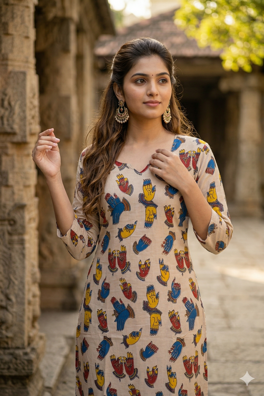 Beige & Multi-Color Kalamkari (IB0358)