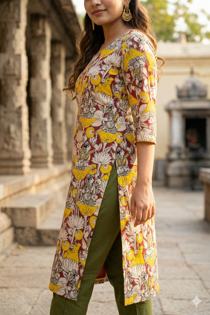 Mustard & Red Kalamkari (IB0360)
