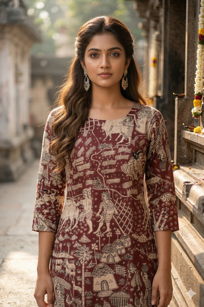 Crimson & Cream Kalamkari (IB0361)