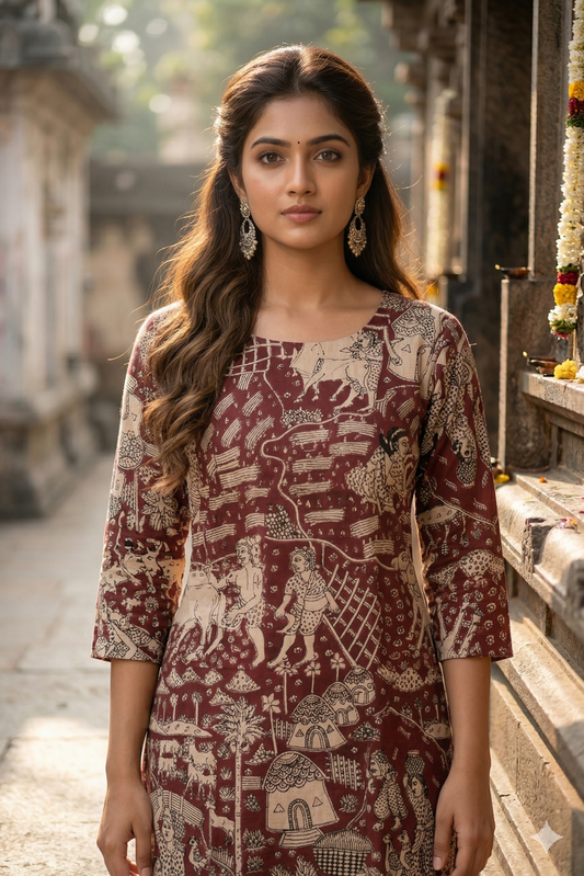 Crimson & Cream Kalamkari (IB0361)