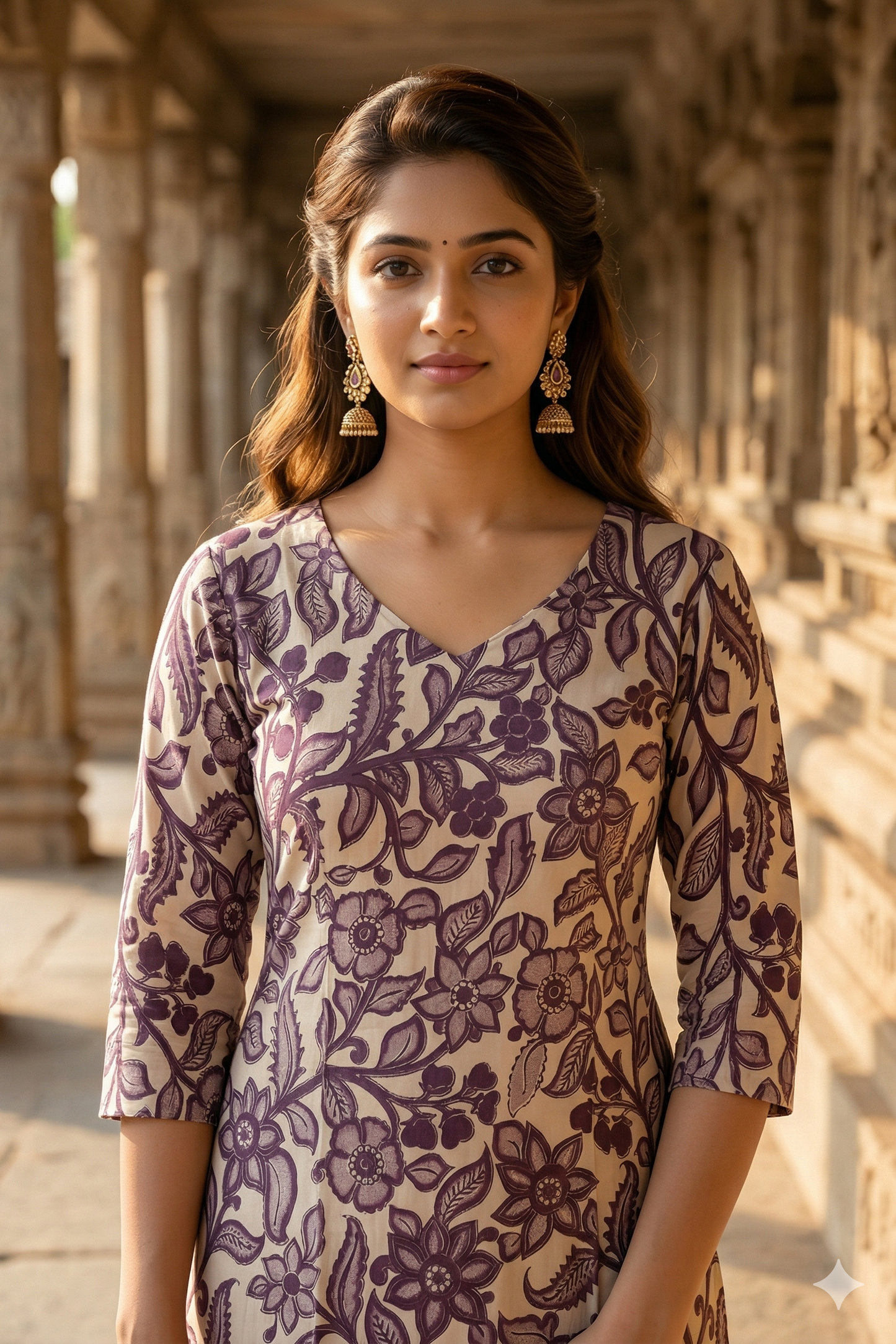 Mauve Floral Print Kalamkari ((IB0365)