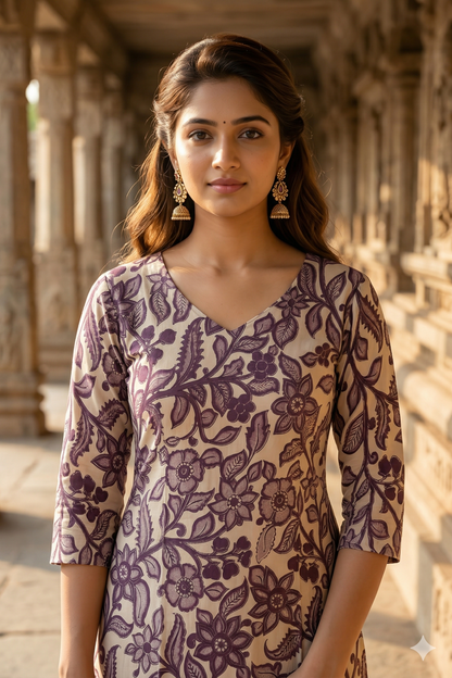 Mauve Floral Print Kalamkari ((IB0365)