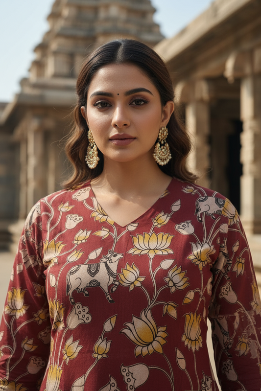 maroon-cow-lotus-kalamkari (IB00045)