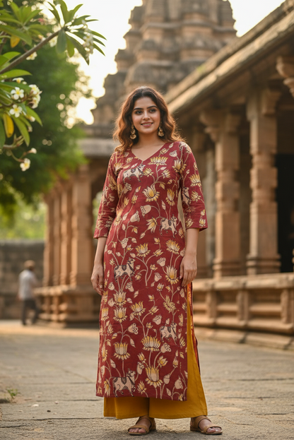 maroon-cow-lotus-kalamkari (IB00045)