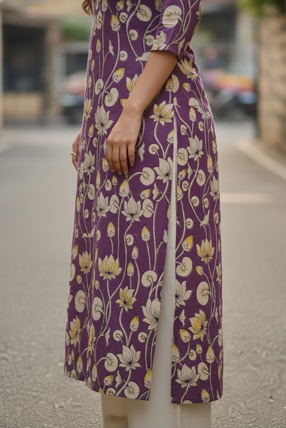 Purple Lotus Floral Kalamkari Kurti (IB0206)