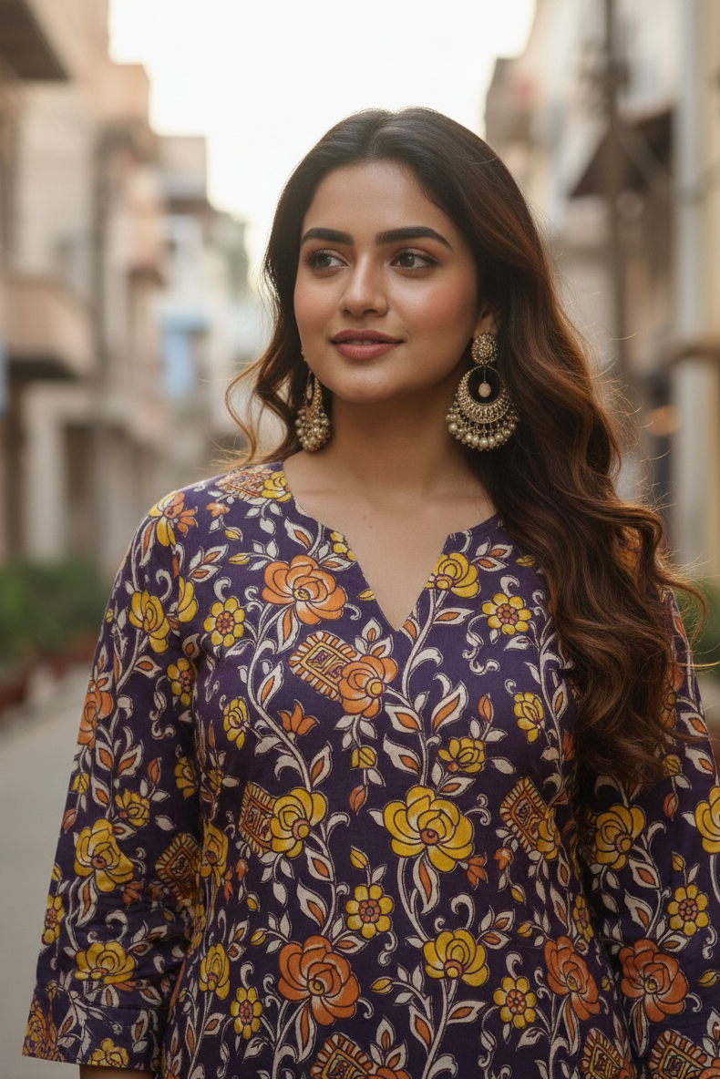 Maroon Floral Kalamkari Kurti (IB0222)