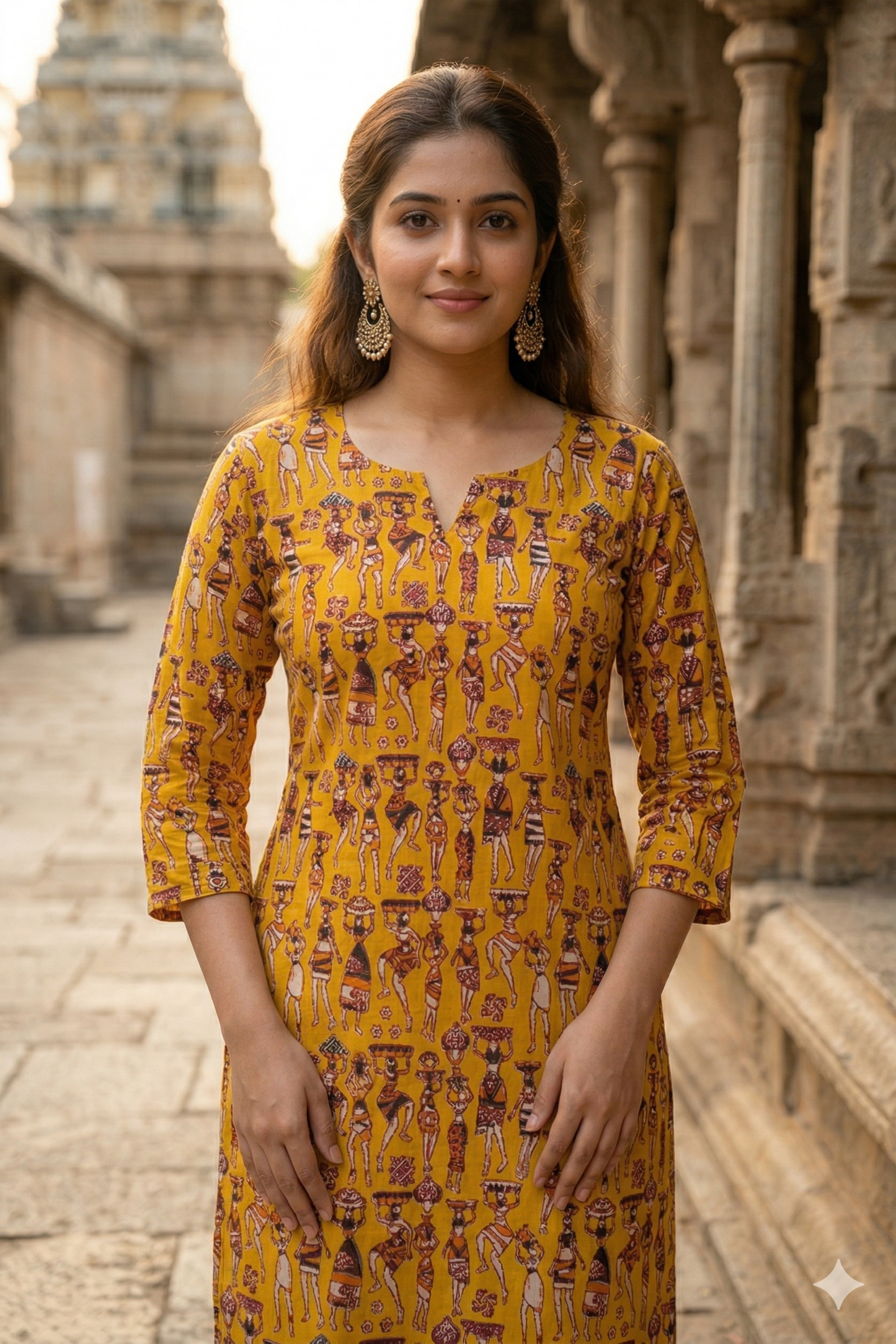 Mustard Yellow Figurative Kalamkari (IB0313)