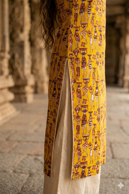 Mustard Yellow Figurative Kalamkari (IB0313)
