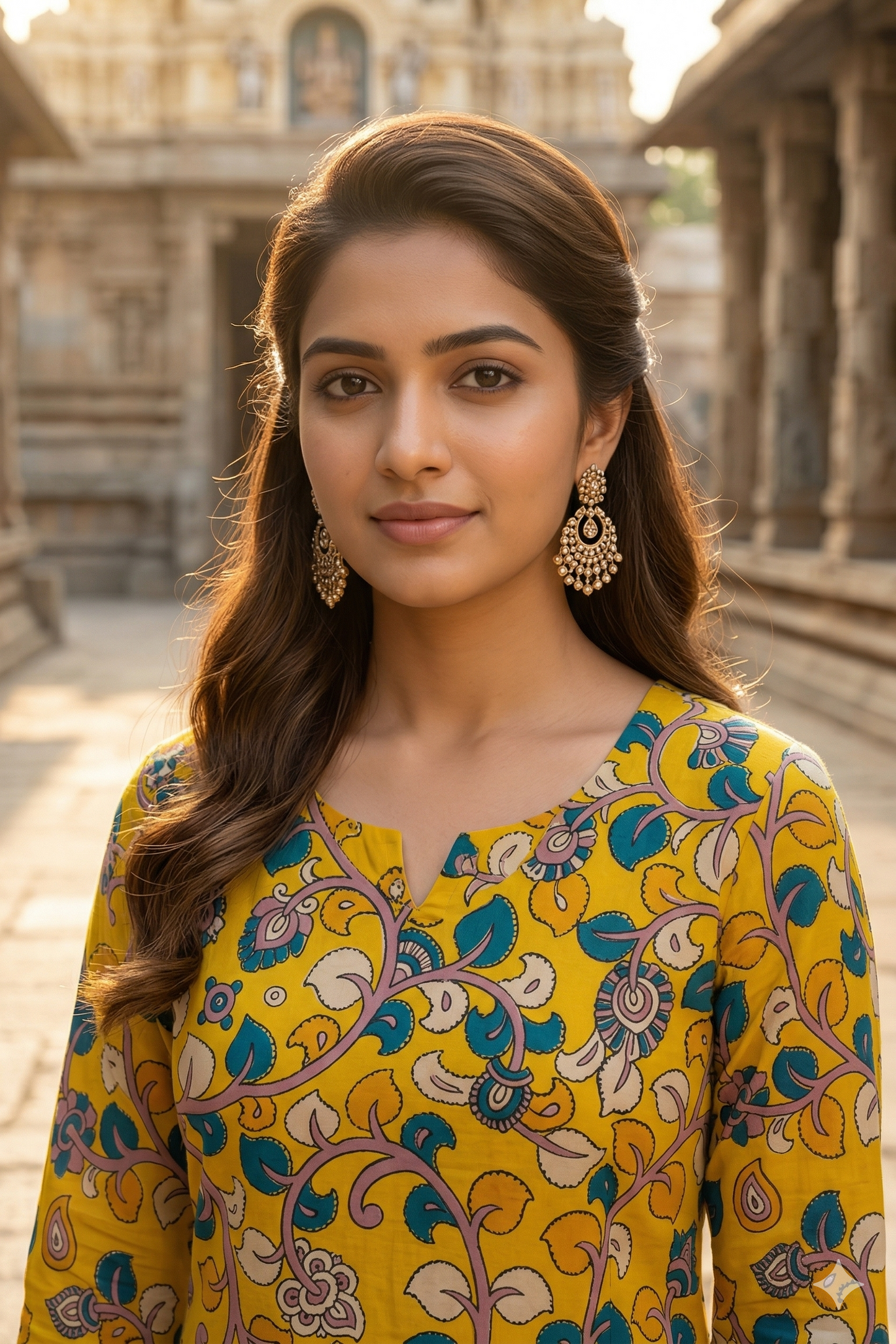 Mustard Multi-Color Floral Kalamkari (IB0314)