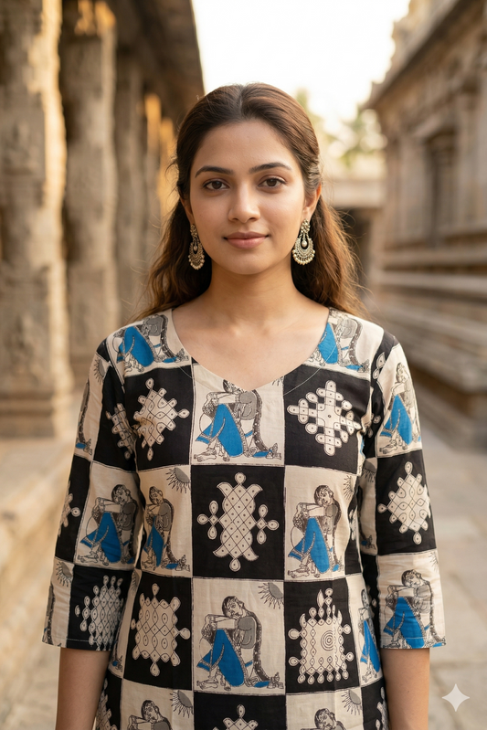 Black & White Checkered Kalamkari (IB0316)