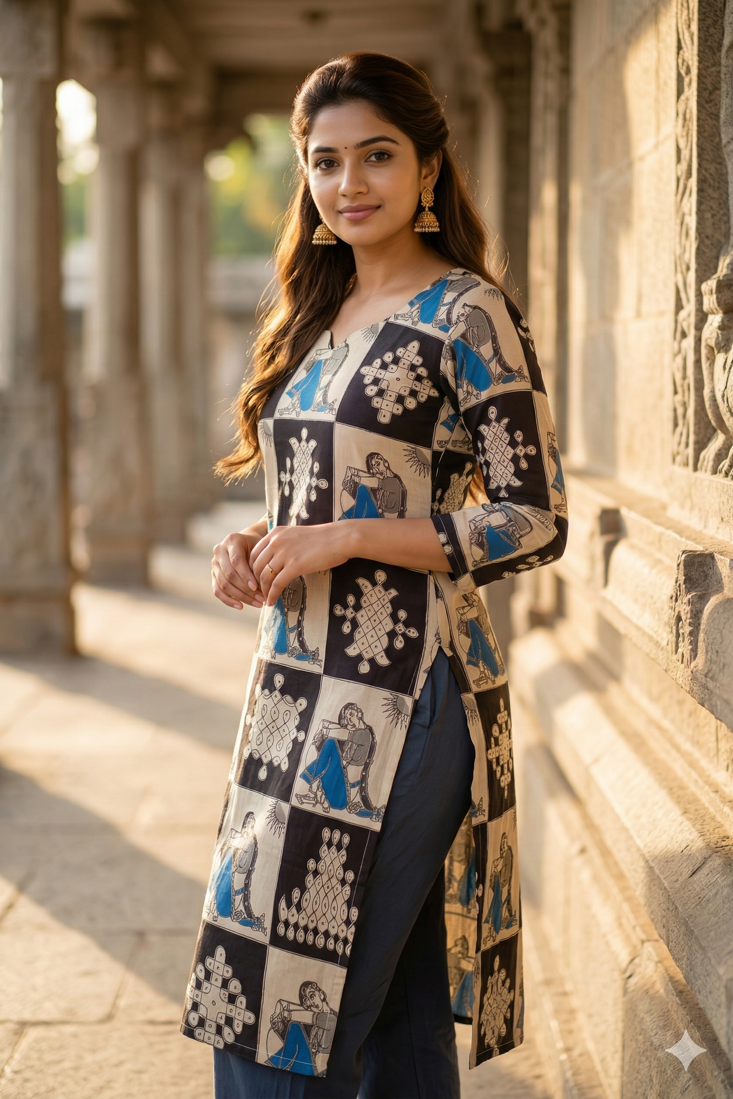 Black & White Checkered Kalamkari (IB0316)