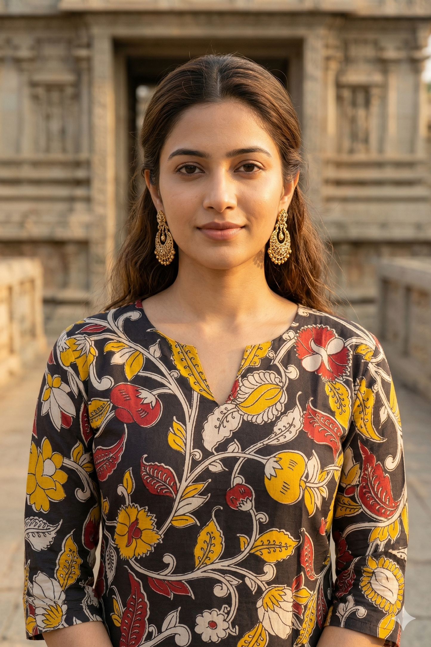 Black Multi-Color Floral Kalamkari (IB0317)