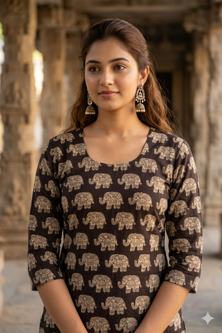 Dark Brown Elephant Kalamkari (IB0319)