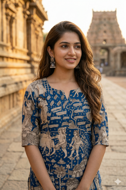 Blue Handblock Kalamkari (IB0324)