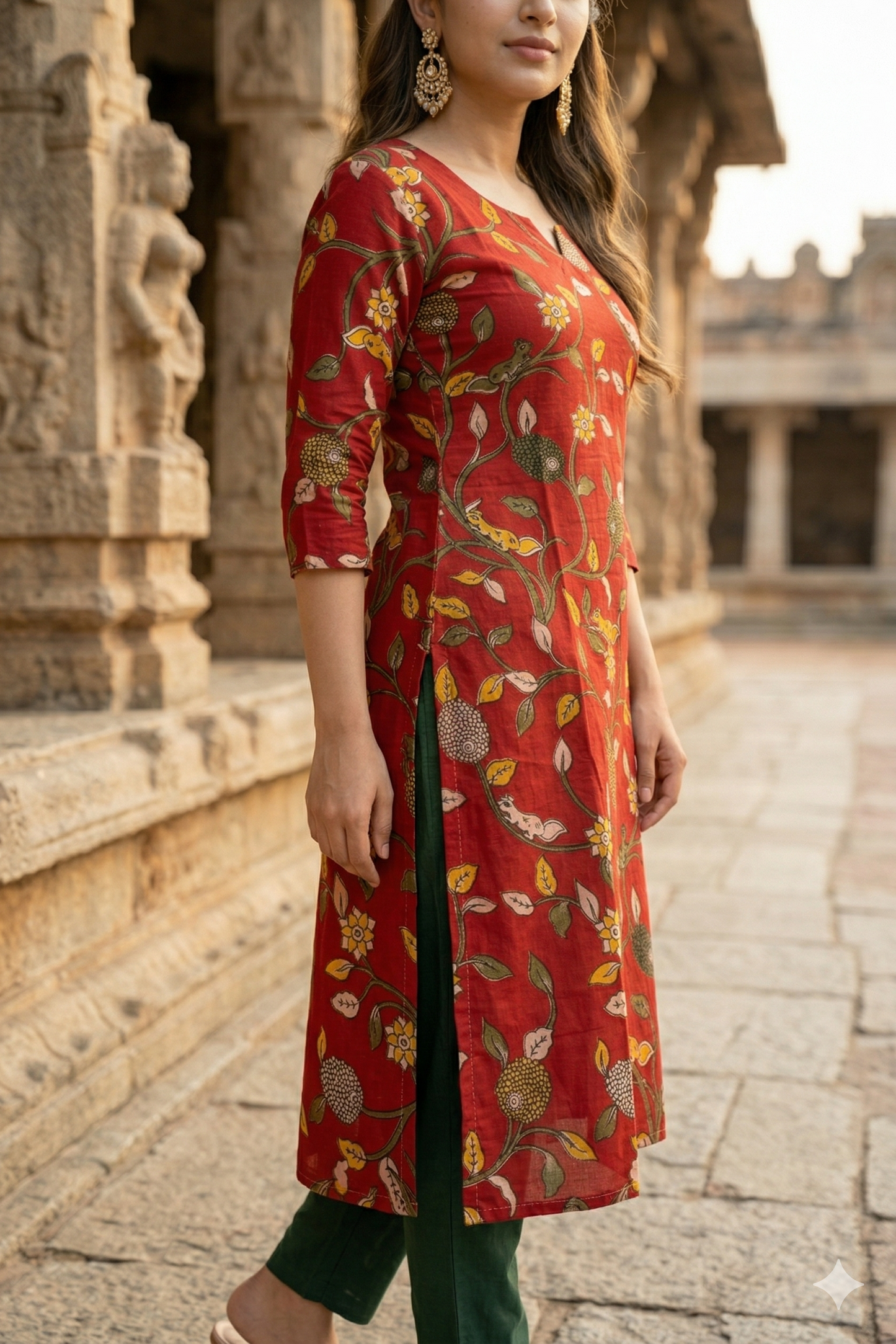 Red & Yellow Printed Kalamkari (IB0327)