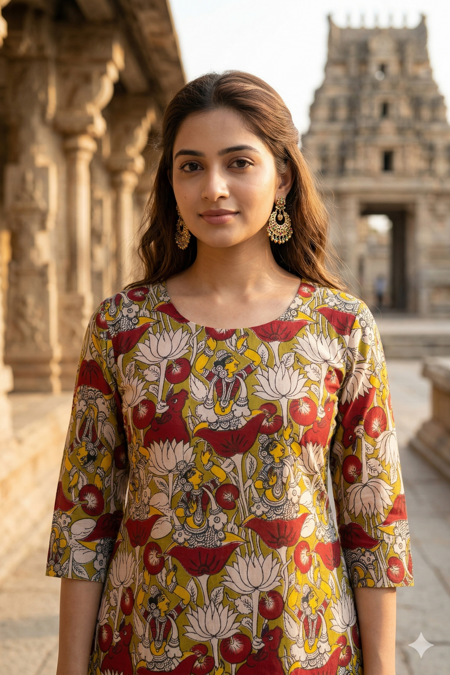 Green Multi-Color Floral Motif Kalamkari (IB0368)