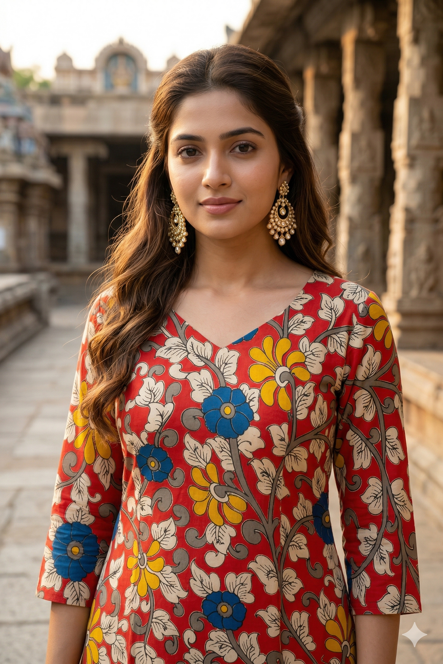 Red Multi-Color Floral Kalamkari (IB0369)