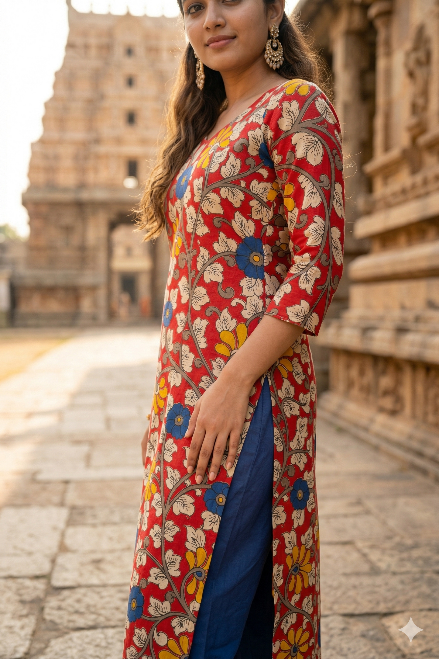 Red Multi-Color Floral Kalamkari (IB0369)