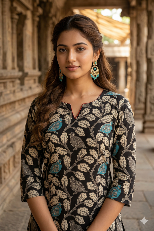 Black Bird Motif Kalamkari (IB0376)