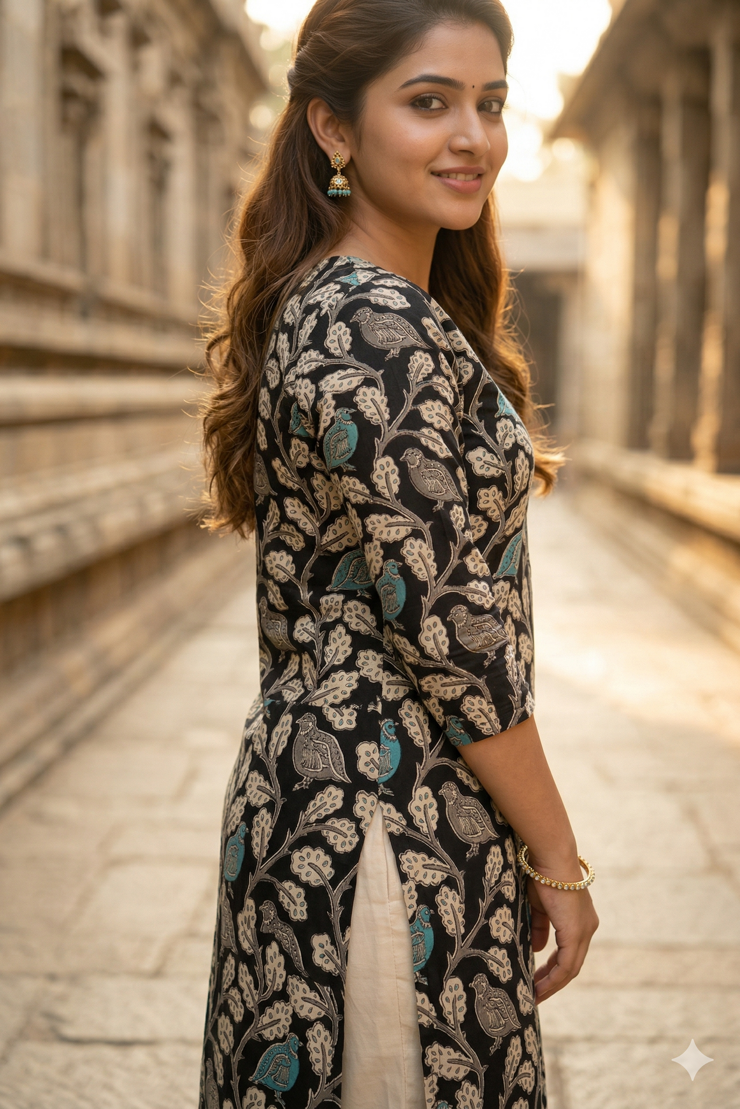 Black Bird Motif Kalamkari (IB0376)