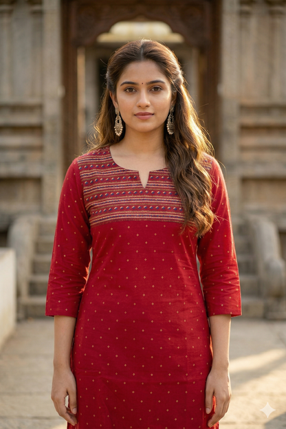 Red Micro-Print Cotton Office Wear (IB0378)