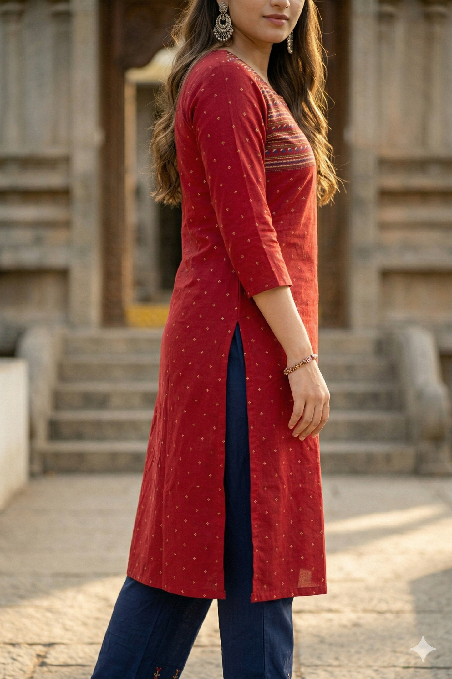 Red Micro-Print Cotton Office Wear (IB0378)