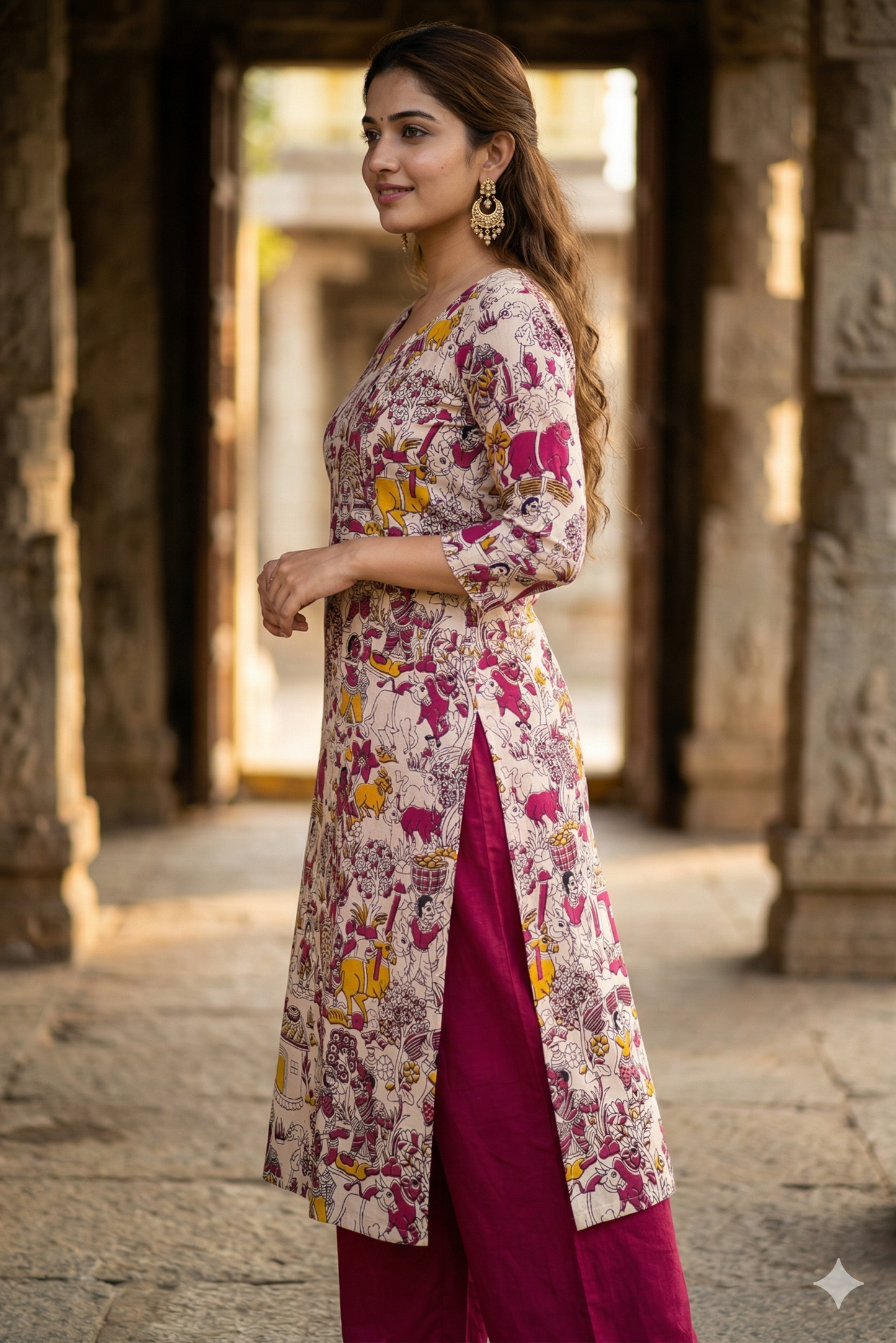 Beige Multi-Color Figurative Kalamkari (IB0381)