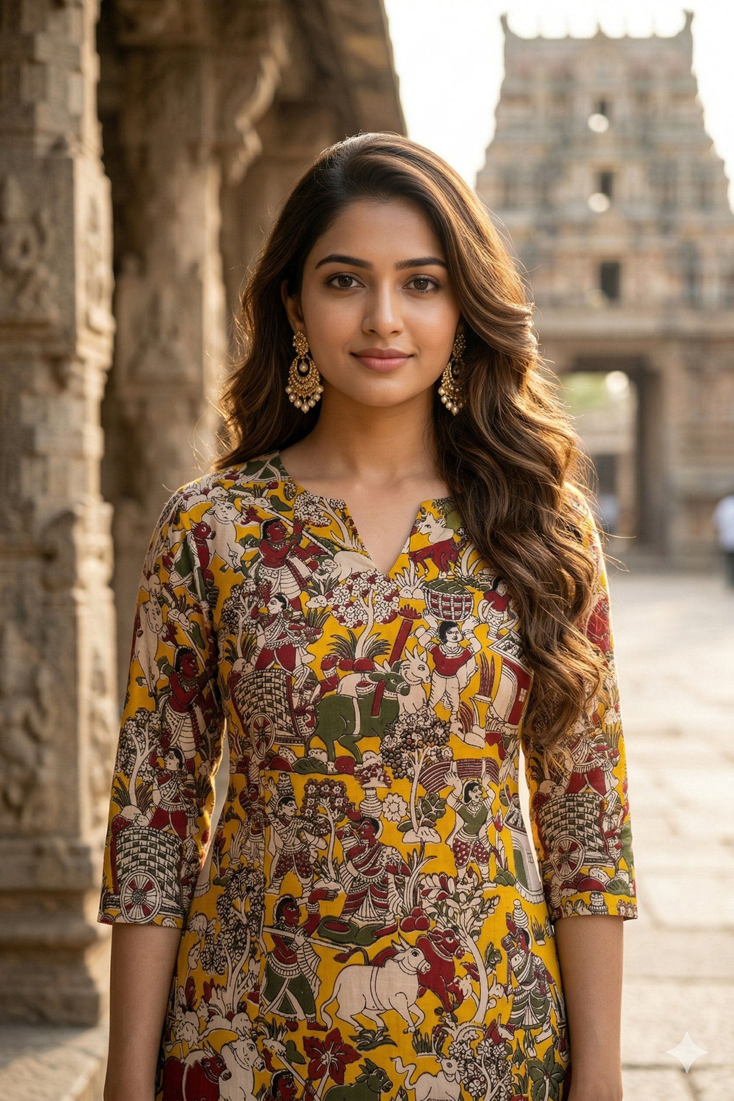 Mustard Multi-Color Figurative Kalamkari (IB0386)