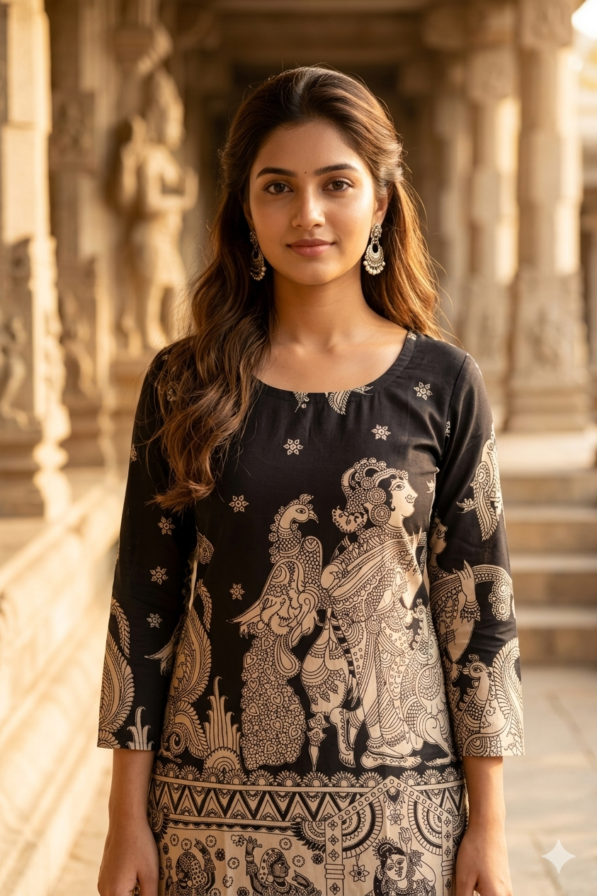 Heritage Art Black Kalamkari Kurti (IB0439)