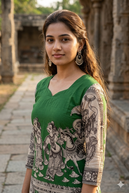 The Heritage Emerald Green Kalamkari (IB0442)